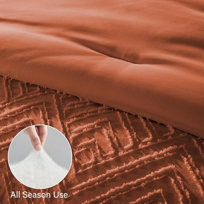 Zzlpp Queen Comforter Set 7 Pieces, Burnt Orange Tufted Bed in a Bag - Image 6