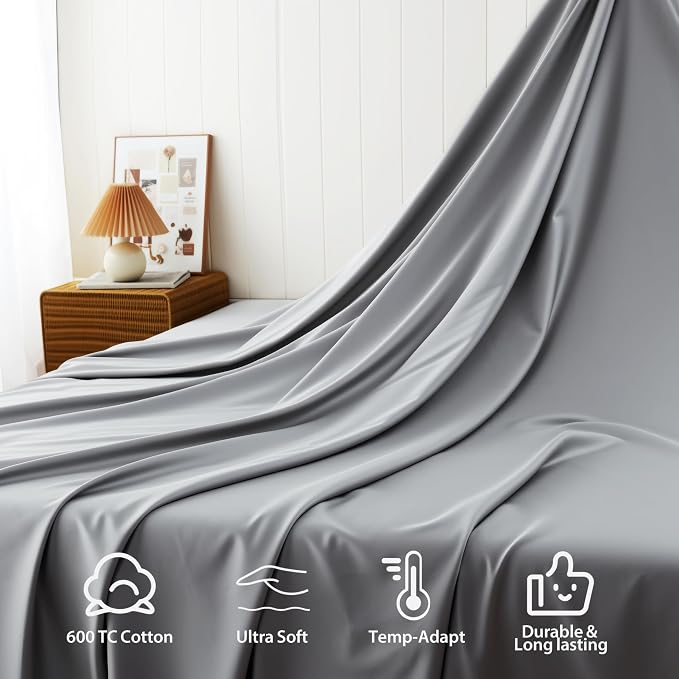 Cotton Flat Sheets Only, 600 TC 100% Cotton Flat Sheet Top Sheet Only, Cal King - Image 4