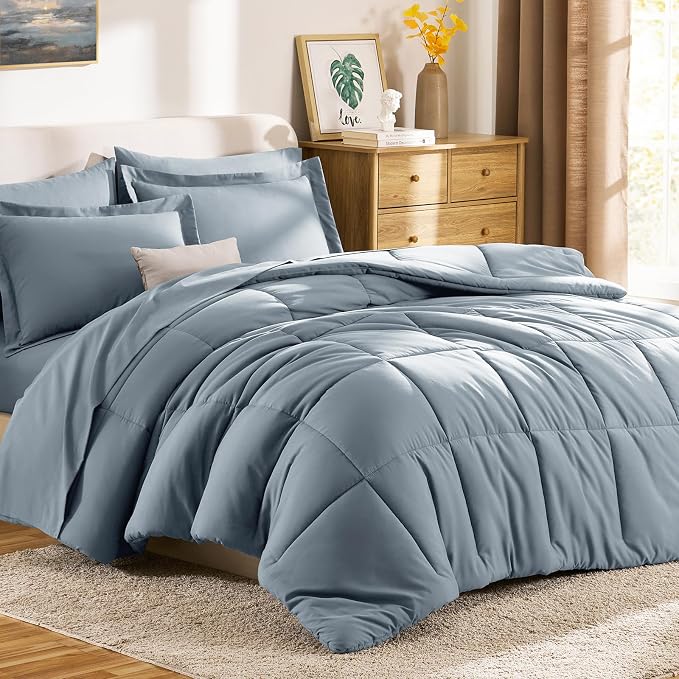 CozyLux Queen Comforter Set Grayish Blue, 7 Pieces Bed in a Bag Queen, All - Image 9