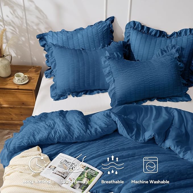 JOLLYVOGUE Teal Comforter Full Size, 3 Pieces Seersucker Lightweight Full Size - Image 2