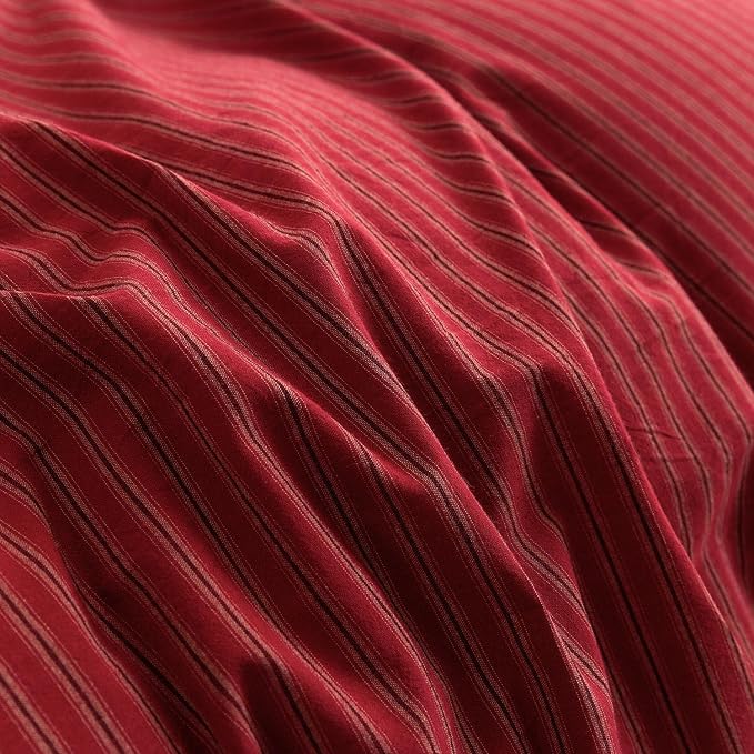 PinkMemory Red Striped Duvet Cover Queen 100% Washed Cotton Vintage Stripes - Image 4