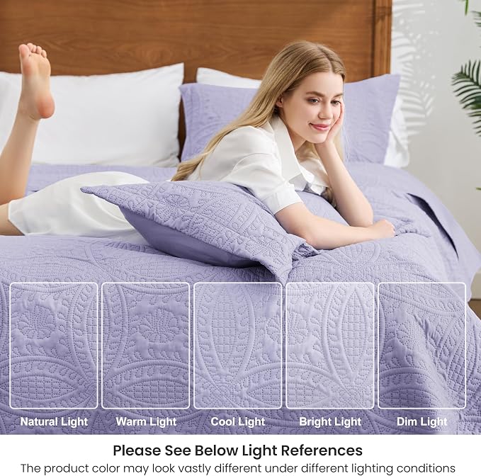 Love's cabin California King Size Quilt Bedding Set Lavender Bedspreads - Image 6