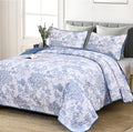 WONGS BEDDING Botanical Quilt Set California King Size, 3 Pieces Blue Toile by WONGSBEDDING