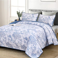 WONGS BEDDING Blue Quilt Set King Size, 3 Pieces Botanical Bedspreads Set by WONGSBEDDING