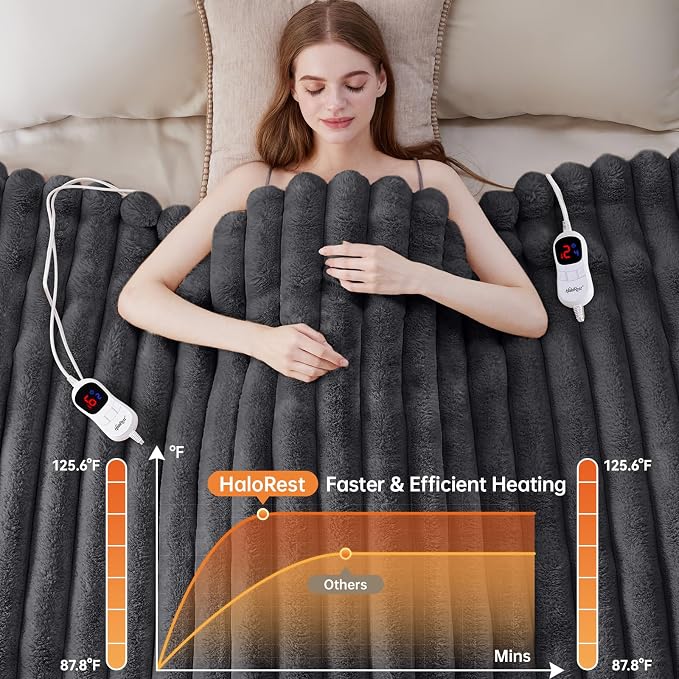 Heated Blanket Queen Size, Faux Fur Cozy Heating Blanket - Image 4