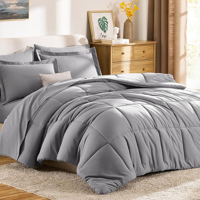 CozyLux King Size Comforter Set Grey - Image 9