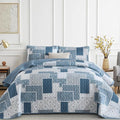 Xruibed Blue Boho Quilt Set Queen Size, 3 Pieces Plaid Floral Bedspread by Xruibed