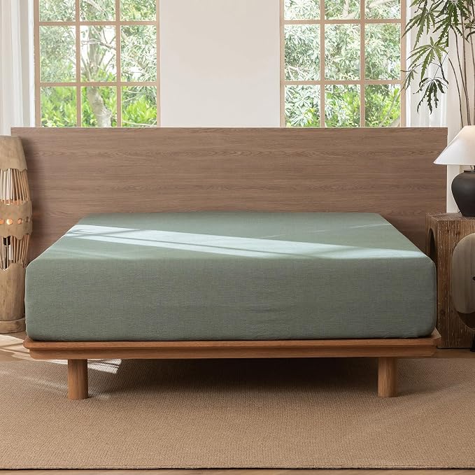 MooMee Fitted Bottom Sheet Only 100% Washed Cotton Linen Like Textured - Image 6