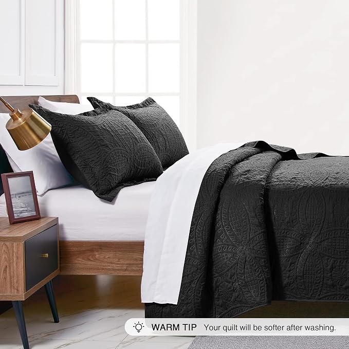Love's cabin King Size Quilt Set Black Bedspreads - Image 4