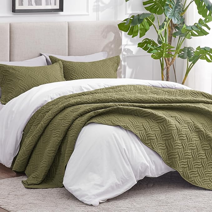Love's cabin Quilts for Full Bed Olive Green Bedspreads Bedding Set - Image 2