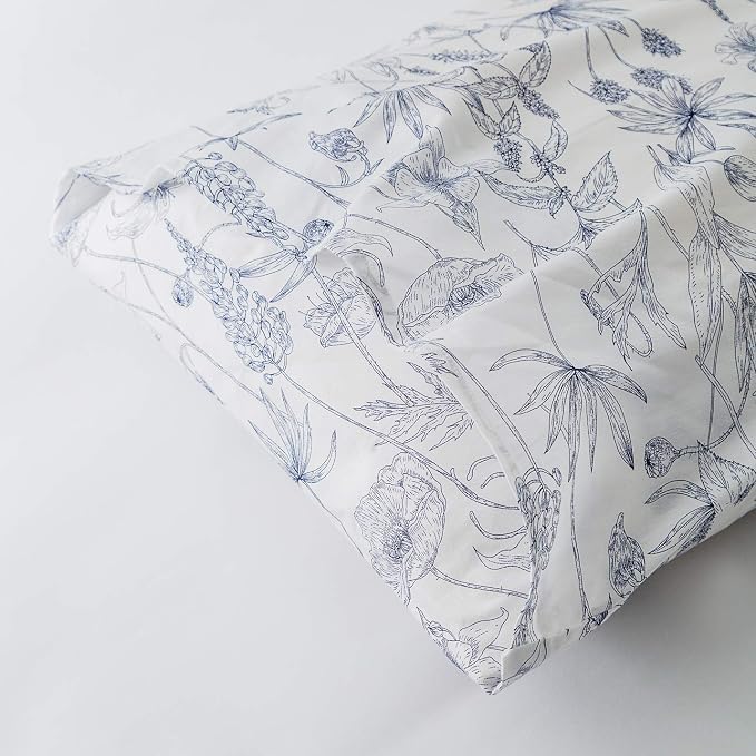 SUSYBAO Blue White Flower Duvet Cover King 100% Cotton 3 Pcs Set 1 Vintage Navy - Image 6