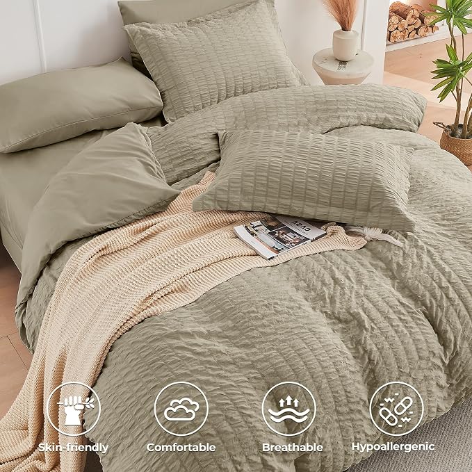 HYMOKEGE Linen Twin Comforter Set Seersucker 5 Pieces, All Season Luxury Bed in - Image 3