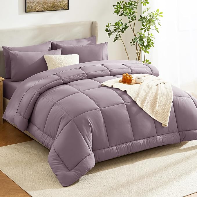 CozyLux King Size Comforter Set Dusty Purple, 7 Pieces Bed in a Bag, Bedding Set - Image 8