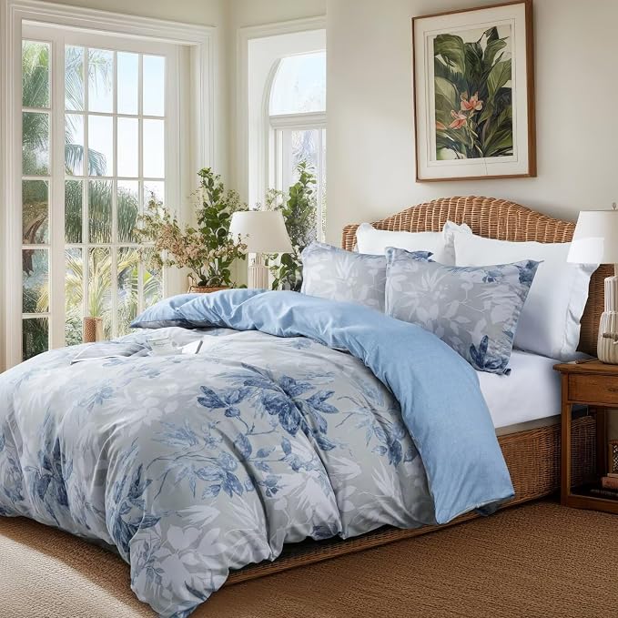 OAITE Duvet Cover Twin Size, Reversible Flower Blue Duvet Cover Set - Image 2