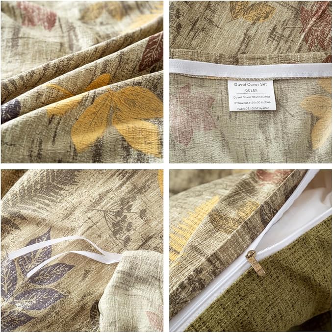 OAITE Green Leaves Twin Size Duvet Cover-3 Pieces Prewashed Cotton-Like - Image 4
