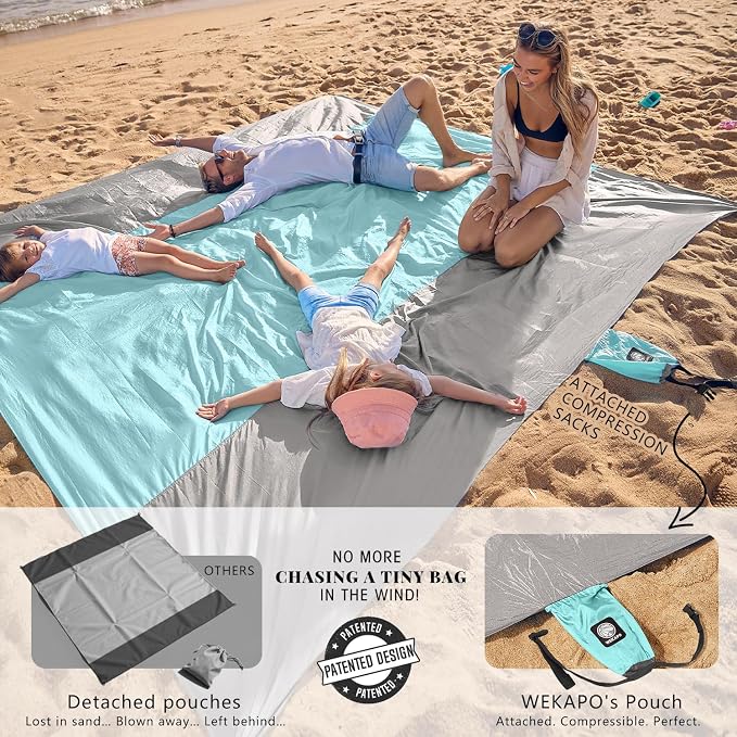 WEKAPO Beach Blanket Sandproof Waterproof, Extra Large Beach Mat, Oversized & - Image 3