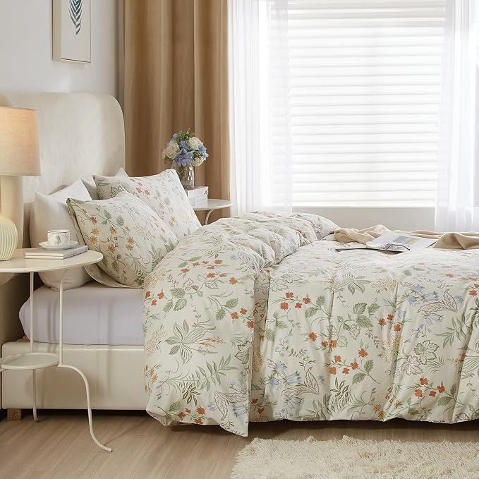 mixinni Floral Duvet Covers King Size Botanical Flower Leaf Printed on White - Image 9