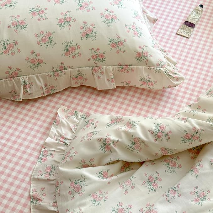 mixinni Pink Floral Duvet Cover Set Twin Size - Image 7