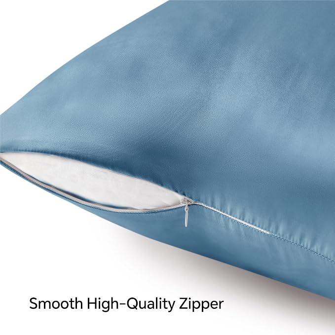 BEDELITE Satin Pillowcase with Zipper, Airy Blue King Size Pillow Cases Set of 2 - Image 5