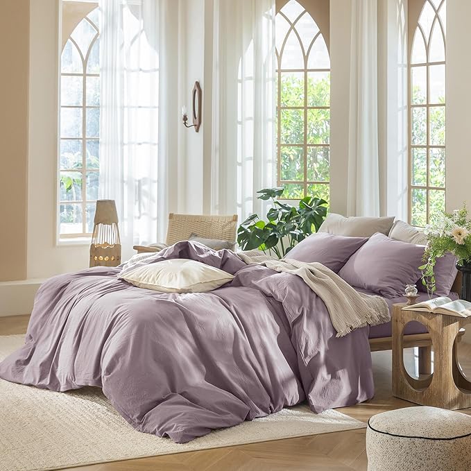 MooMee Bedding Duvet Cover Set 100% Washed Cotton Linen Like Textured - Image 3
