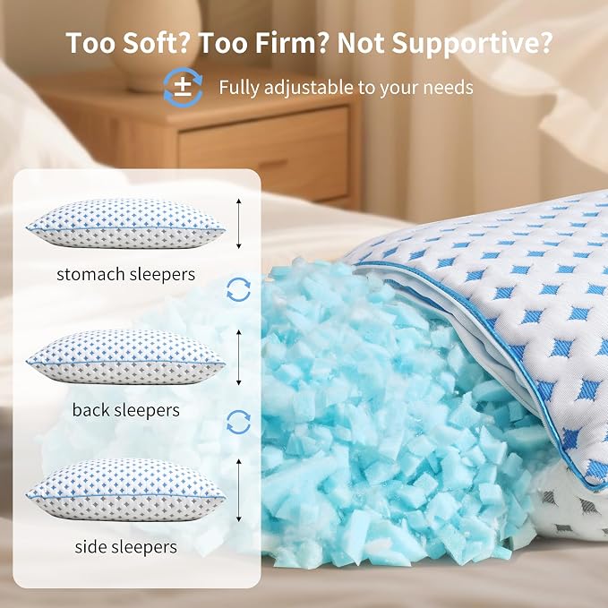 Memory Foam Pillow – Adjustable Loft Cooling Pillow Queen Size 1 Pack - Image 6