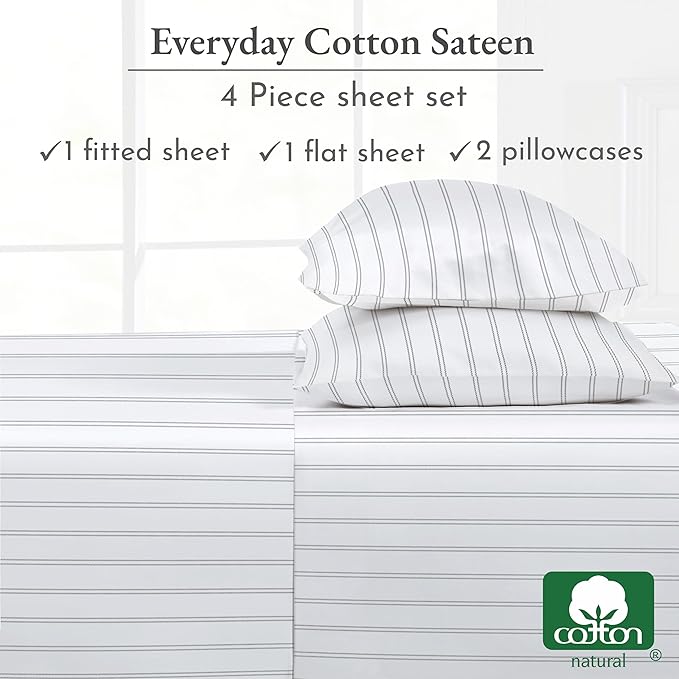 California Design Den King Bed Sheets Stripe Set, 100% Cotton Deep Pocket King - Image 6