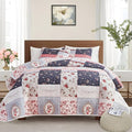 Patchwork Quilt Set King Size, 3 Pieces Pink Purple Floral Plaid Summer by Flysheep