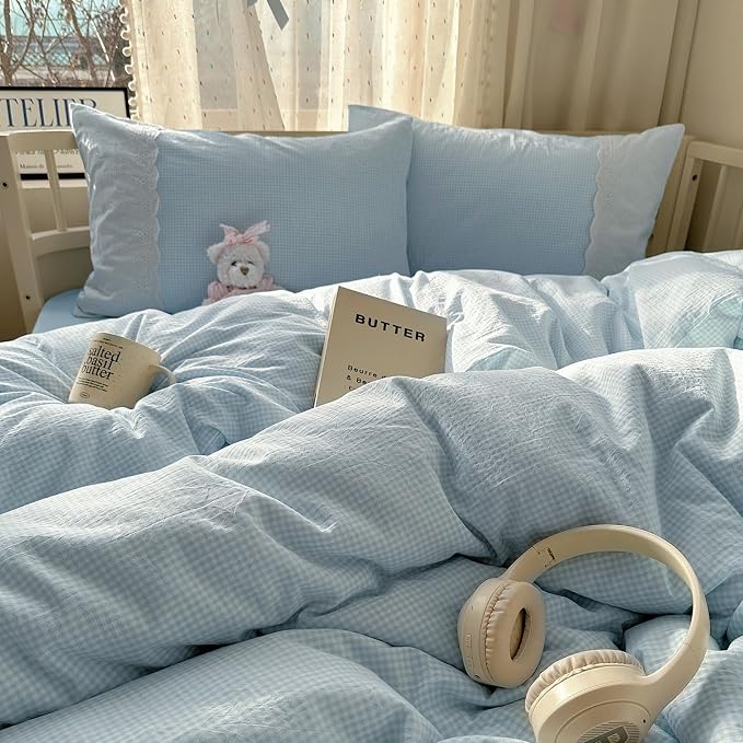 mixinni Blue Gingham Duvet Cover Queen Size - Image 6