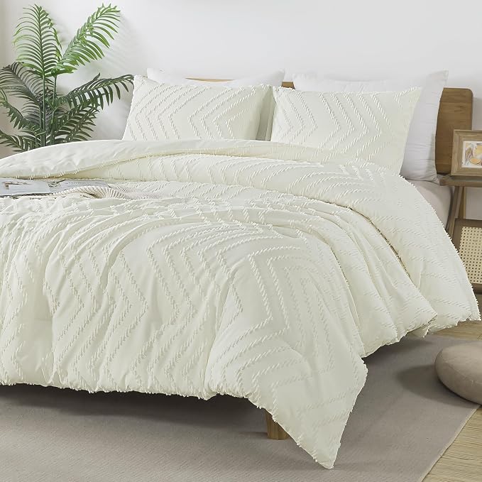 Andency Ivory Comforter Set Queen Size, Boho Soft Warm Tufted Bedding Comforter - Image 2