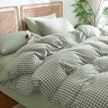 Nayoroom Gingham Duvet Cover Queen Size 100% Washed Cotton Green Plaid by Nayoroom