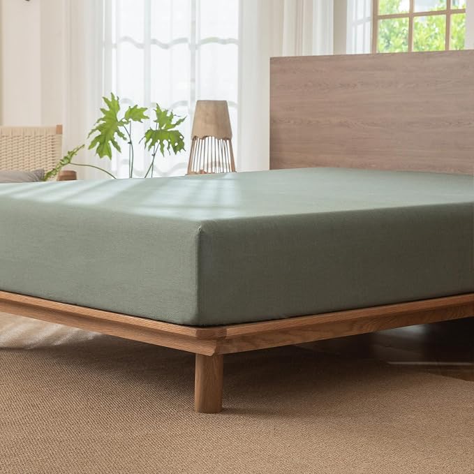 MooMee Fitted Bottom Sheet Only 100% Washed Cotton Linen Like Textured - Image 4