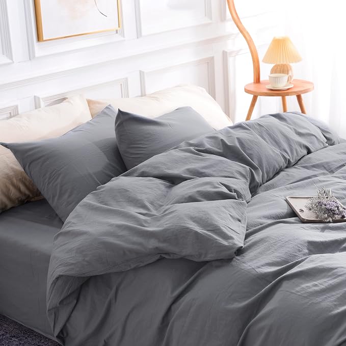 NEXHOME PRO Duvet Cover Set Kids Twin Size Linen Feel Textured Organic Natural - Image 4