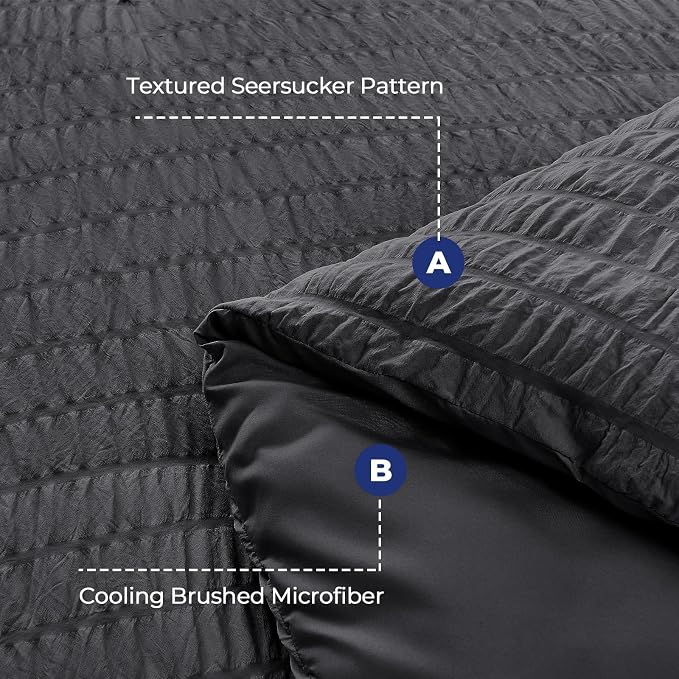 HYMOKEGE Dark Grey Twin Size Duvet Cover, Ultra Soft 2-Piece Seersucker Duvet - Image 3