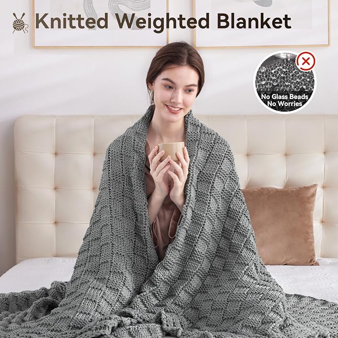 Knitted Weighted Blanket Kids, No Beads Heavy Blanket 36” x 48'' 5lbs, - Image 5