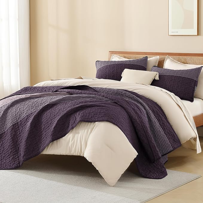 Litanika California King Quilt Set Purple and Grey - Image 4