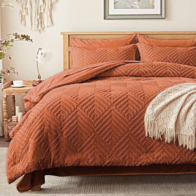 Zzlpp Queen Comforter Set 7 Pieces, Burnt Orange Tufted Bed in a Bag by ZZLPP