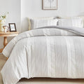 WARMDERN Light Grey Striped Weave Duvet Cover Queen Size, Microfiber Textured by WARMDERN