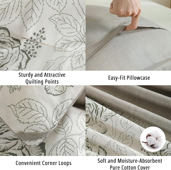 LEMIROE Vintage Botanical Cotton Comforter Queen Size 3PC - Image 5