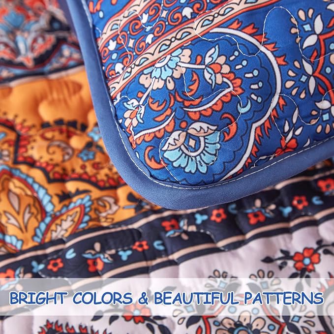 WONGS BEDDING Boho Fall Queen Quilt Set, Lightweight Microfiber Bed Decor - Image 6