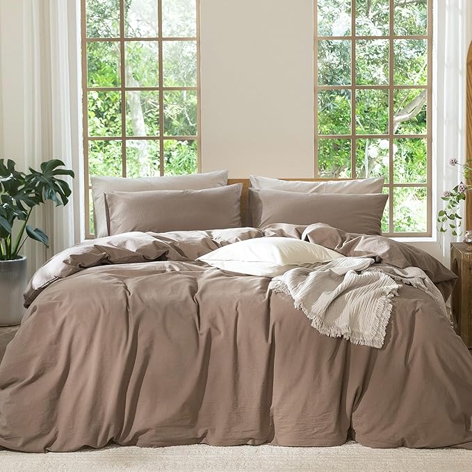 MooMee Bedding Duvet Cover Set 100% Washed Cotton Linen Like Textured by MOOMEE