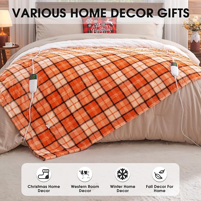 OCTROT Electric Heated Blanket King Size, 90X100 Orange Blanket - Image 6