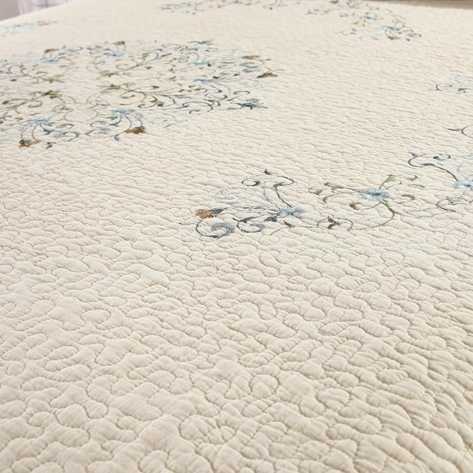 Quilt Set Floral Leaves 3D Embroidery Pattern 3 PCS Cotton Reversible Quilted - Image 5