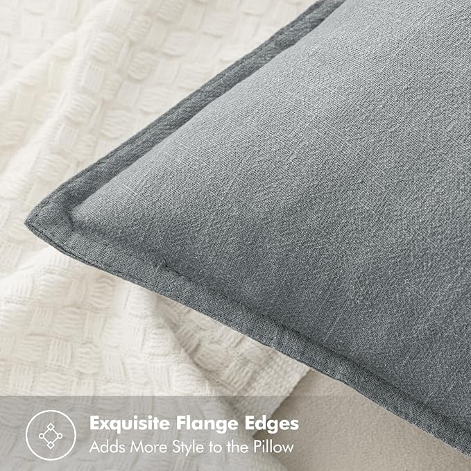 MIULEE Decorative Linen Euro Sham Pillow Covers 24x24 Gray ​Boho Farmhouse​ - Image 2