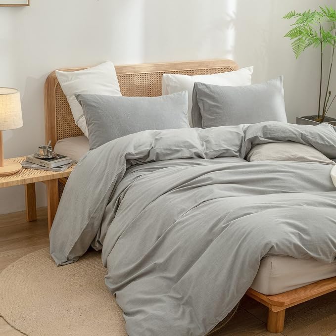 BESTOUCH Duvet Cover Set 100% Washed Cotton Linen Feel Super Soft Comfortable - Image 5