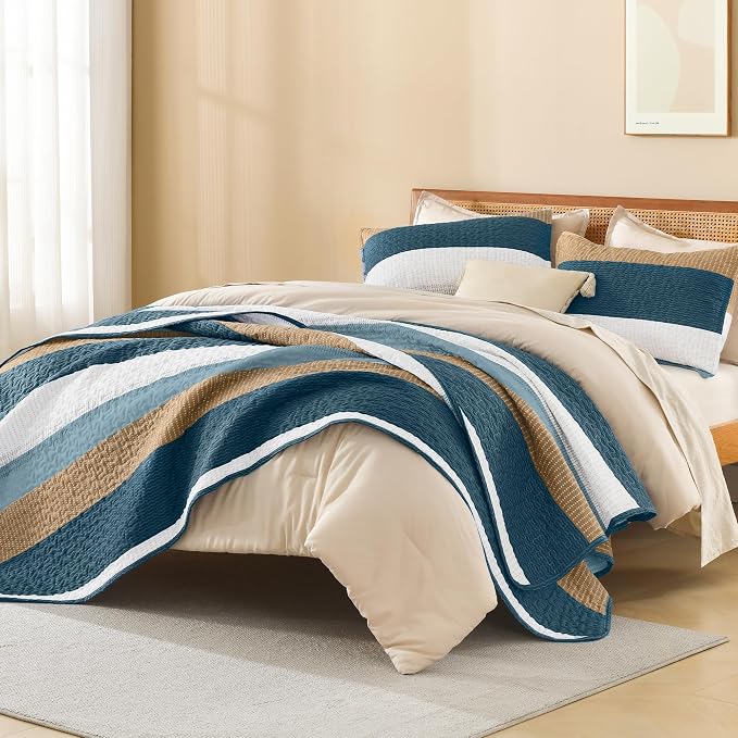 Litanika Quilt King Size FBird, Stripe Patchwork Summer Bedspread Coverlet 3 - Image 4
