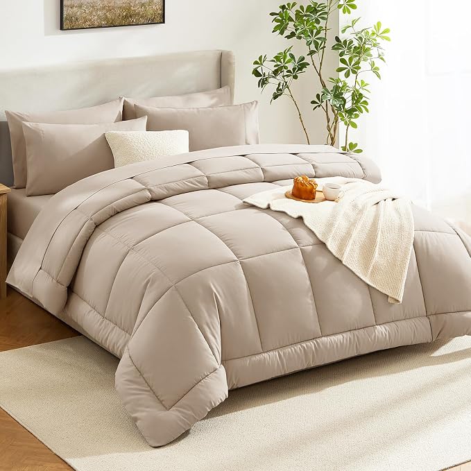 CozyLux Full Size Comforter Set Wheat, 7 Pieces Bed in a Bag, Wheat Comforter - Image 8
