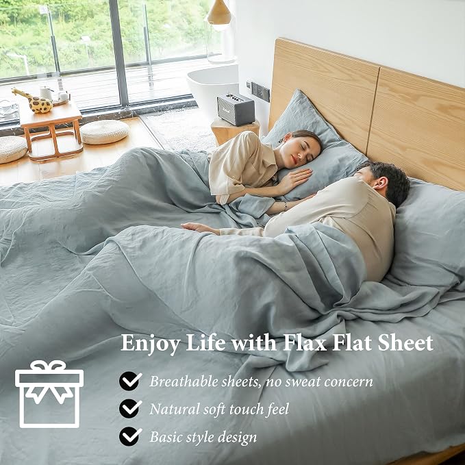 Simple&Opulence French Linen Flat Sheet, 100% Natural Flax Bedding Sheet - Image 3