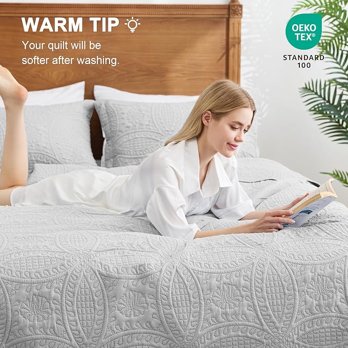 Love's cabin Oversized King Size Quilt Bedding Set Light Grey Bedspreads - Image 4