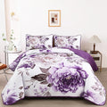 WONGS BEDDING Purple Floral Quilt Set King, 3 Pieces Reversible Lightweight by WONGSBEDDING