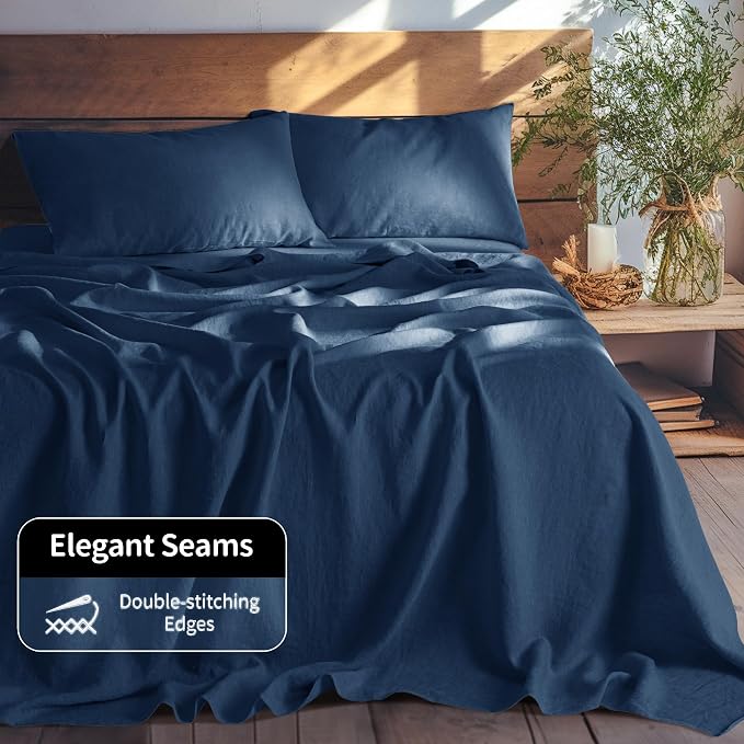 LBRO2M 100% Pure Linen Sheet Set Deep Pocket Up to 16" Bed Sheets Sets - Image 7